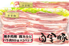 白金豚 焼肉用豚カルビ(バラ500g×2パック) 【1814】
