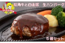 短角牛と白金豚 生ハンバーグ 5個セット【マルカンビル大食堂料理長監修】 【1839】