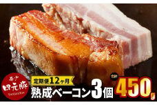 【定期便12ヶ月】GIFTON 岩手県産四元豚 熟成ベーコンブロック 150g×3　 【1905】