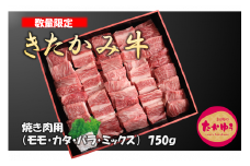  国産 和牛 きたかみ牛  焼肉用 750g （モモ・カタ・バラ ）ミックス 焼肉 クリスマス プレゼント 年末年始 お正月 贈答用 贈答 プレゼント  黒毛 牛 A5 A4 人気 肩ロース 年内発送 大容量 小分け 冷凍 かさばらない 使い勝手抜群  お取り寄せ 岩手県 北上市 G0018 