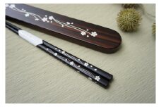 【貝象嵌】黒檀箸と箸箱セット 雅 贈り物 プレゼント 天然素材 夢工房 岩手県 北上市 O0073
