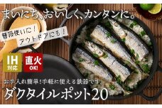 IH対応 鉄 鍋 フライパン ダクタイルポット 20cm  錆びにくい 岩鉄 鉄器 BBQ アウトドア キャンプ 直火 テフロン より長持ち 超軽量  万能サイズの蓋つき鉄鍋 岩手製鉄 岩手県 北上市 L0089