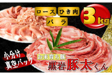 豚肉 セット 黒岩豚太くんＩ 約3kg ロース バラ ひき肉 あらびき肉  岩手県 北上市 E0191 小分け 真空パック お歳暮 お中元 ギフト 栄養豊富 ビタミンB 四元豚 希少豚 お米育ち豚 ありすポーク 国産 日本産 国内産 おせち お正月 くろいわ 黒岩 とんた トンタ しゃぶしゃぶ 焼肉 BBQ バーベキュー