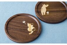 コースター ぽち・たま　セット 木細工 ウォールナット 無垢材 象嵌 プレゼント 贈り物 夢工房 岩手県 北上市 C0452-03