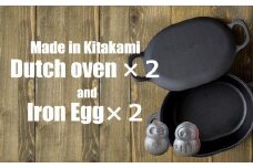 岩鉄鉄器 ダッチオーブン ×2個 ＆ 鉄たまご (鉄闘球台無し×鉄ダルマ) のセット 【IH対応】
