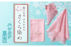 さくら染めハンカチセット（ 3枚 入り） 北上 展勝地 桜 主原料 草木染料 岩手県 北上市 F0107 和の衣さとう 北上観光物産館アクセス さくら お土産 ご当地 プレゼント ハンカチ 