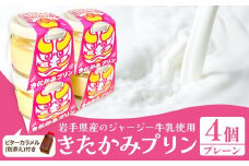きたかみプリン４個セット(プレーン）スイーツ お菓子 プリン ご当地 グルメ 土産 デザート 国産 冷蔵 鬼剣舞 モチーフ 卵 たまご プレゼント 贈答 贈り物 岩手県 北上市 C0575 Osaruno Purin おさるのプリン