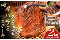 プレミアム極厚ハラミステーキ【熟成醤油だれ】2kg (K12-004)   牛ハラミ 牛カルビ 豚カルビ 牛ホルモン たれ タレ 詰合せ 岩手県 北上市 F0139 （KYフーズ）牛肉 BBQ 焼肉セット