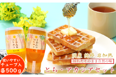 「平庭高原はちみつ とち・アカシアセット（各500ｇ）チューブ入り」国産 純粋 非加熱 無加糖 無添加 はちみつ 蜂蜜 ハニー 栃 アカシア アカシヤ ボトル 便利 人気 おすすめ 保存食 お取り寄せ 贈答 ギフト送料無料 岩手 久慈