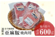 いわて純情豚 遠野産 亜麻豚 焼肉 用 食べ比べ 合計600g ロース モモ ウデ 肉 各 200g×1P 笹村精肉店 ブランド豚 岩手県 遠野市 セット 詰め合わせ 冷凍 ギフト