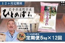 【 定期便 12回 】 【 五つ星 お米マイスター 厳選 】遠野産 「 ひとめぼれ 」 5kg 【 コメマルシェ 河判 】