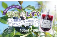 100% ブルーベリージュース （100ml ×10個） 岩手県 遠野市 遠野食工房蔵 / 栽培期間中 農薬不使用 無農薬 除草剤不使用 砥森山ブルーベリー園
