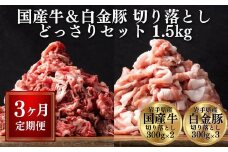 【定期便/3ヶ月】《格之進》【 国産牛 ・ 白金豚 】 人気 切り落とし 1.5kg ( 牛 600g& 豚 900g ) たっぷり セット 冷凍 小分け 国産牛(300g×2パック)／白金豚(300g×3パック)