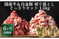 【定期便 全6回】《格之進》 国産牛 • 白金豚 切り落とし セット 1.5kg ＜国産牛 300g×2 白金豚 300g×3＞ 牛肉 豚肉 牛 豚 肉 小分け 個包装 大容量 おかず 冷凍 しゃぶしゃぶ すき焼き 人気 肉定期便 家計応援 岩手県一関市