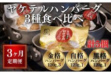 【定期便 全3回】格之進＼超人気！TVでも紹介／ヤケテルハンバーグ「金格・白格・黒格」3種セット 600g〈120g×5個〉 ハンバーグ 個包装 惣菜 おかず お弁当 湯煎 湯せん 温めるだけ 調理済 簡単調理 ハンバーグ湯煎 冷凍ハンバーグ 返礼品 国産牛 黒毛和牛 お取り寄せ ギフト 人気  岩手県一関市