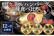 【定期便 全12回】格之進＼超人気！TVでも紹介／ヤケテルハンバーグ「金格・白格・黒格」3種セット 600g〈120g×5個〉 ハンバーグ 個包装 惣菜 おかず お弁当 湯煎 湯せん 温めるだけ 調理済 簡単調理 ハンバーグ湯煎 冷凍ハンバーグ 返礼品 国産牛 黒毛和牛 お取り寄せ ギフト 人気  岩手県一関市