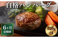 【定期便／6ヶ月】《格之進》白格ハンバーグ120g×4個 プレミアム お弁当 個包装 お惣菜 小分け 子供 簡単調理 肉 岩手 一関 贈り物 ギフト お取り寄せ 冷凍 人気