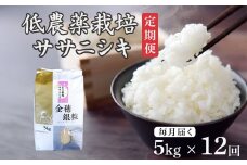 ＜新米先行予約＞【毎月定期12回】令和7年産 新米 低農薬栽培 ササニシキ 5kg【精米】