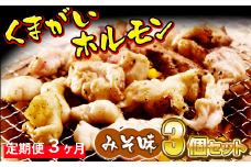 【定期便/3ヵ月】くまがいホルモン　定番みそ味3個セット　「くまホル」は陸前高田市民のソウルフード 値上げ【9月末まで限定受付】