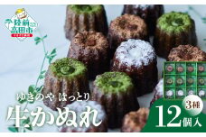 【ゆきのや はっとり】グルテンフリー 米粉の生かぬれ3種12個セット 〈 プレーン / 宇治抹茶 / チョコレート 〉【 カヌレ お菓子 スイーツ ブランド米 たかたのゆめ 100％ 使用 】