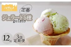 定番ジェラート （人気フレーバー5種） 12個入り×3ヶ月定期便 【アイス工房Nollegretto】 ／ ジェラート アイス アイスクリーム スイーツ デザート カップアイス カップ入り カップジェラート 冷蔵スイーツ 冷凍デザート ミルク 玄米 甘酒 イチゴミルク セット 詰め合わせ ノレグレット