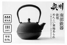 南部鉄器 鉄瓶 めんこい寒梅あられ鉄瓶～MENKOI　ARARE～ 0.9L 直火 ガスレンジ IH調理器 伝統工芸品 艶黒色 やかん ケトル キッチン用品 食器 日用品 雑貨 鉄分補給 [BE003]