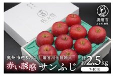 奥州市産りんご 赤い誘惑「サンふじ」化粧箱 約2.5kg 7-10玉 贈答用 秀品 フルーツ 果物 1箱 期間限定 数量限定 [AQ086]