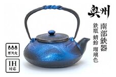 南部鉄器 鉄瓶 蜻蛉 瑠璃色 0.5L IH調理器 伝統工芸品 縁起物 釜焼き やかん ケトル 急須 茶こし 湯沸かし キッチン用品 食器 日用品 雑貨 [AK040]
