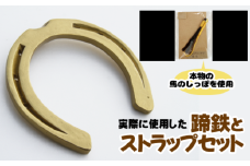 蹄鉄 （ 鉄製 ゴールド ）& 馬のしっぽの毛 ストラップ （ 栗毛 ） 【馬っこパーク・いわて】／ てい鉄 さび止め 錆止め サビ止め 金 金色 鉄 加工 馬毛 尻尾 幸運 開運 厄除け 魔除け アイテム 本物 インテリア アクセサリー おすすめ