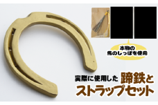 蹄鉄 （ 鉄製 ゴールド ）& 馬のしっぽの毛 ストラップ （ 芦毛 ） 【馬っこパーク・いわて】／ てい鉄 さび止め 錆止め サビ止め 金 金色 鉄 加工 馬毛 尻尾 幸運 開運 厄除け 魔除け アイテム 本物 インテリア アクセサリー おすすめ