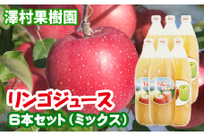 リンゴジュース６本セット【澤村果樹園】 / りんごジュース 100% 1000ml 種類おまかせ