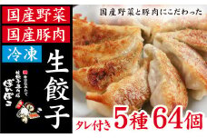 冷凍生餃子 5種類 64個 （餃子のタレ付）食べ比べセット！ 【生餃子専門店】/ 餃子 ギョーザセット 惣菜 おかず