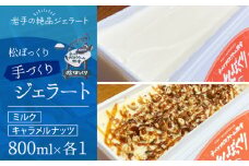 【4月～10月発送】搾りたて牛乳で作る 松ぼっくり ジェラート ミルク ＆ キャラメルナッツ 食べ比べ 800ml 2種 セット ／ 定番 人気 スイーツ デザート アイス アイスクリーム 牛乳 キャラメル ナッツ 味比べ 人気店 行列 お取り寄せ 詰め合わせ 詰合せ 1600ml ファミリーサイズ おすすめ