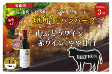 岩手県　葛巻町×矢巾町 山ぶどうワイン360mlと短角牛ハンバーグ3個 セット＜複数個口で配送＞【4014432】
