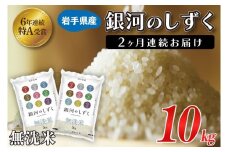 【2ヶ月定期便】 米 無洗米 10kg (5kg × 2袋)【総計 20kg】銀河のしずく ★令和7年産 先行予約★ 特A受賞 お米 ご飯 ライス 岩手県産 (AE195)