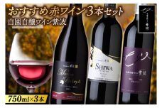 おすすめ赤ワイン３本セット【マスカットベーリーＡ樽熟成・プレミアムメルロー・メルロー】 (AL089) 自園自醸ワイン 岩手県 紫波町産ぶどう 100％使用 日本ワイン 赤ワイン 辛口 ミディアムボディ