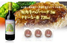岩手県　矢巾町と葛巻町の人気返礼品 短角牛ハンバーグ3個と受賞歴ワイン「ナドーレ赤720ml」のセット