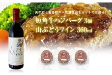 岩手県　矢巾町と葛巻町の人気返礼品 短角牛ハンバーグ3個と受賞歴ワイン「山ぶどうワイン360ml」のセット