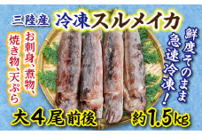 冷凍スルメイカ 大 4本前後（約1.5kg）鮮度そのまま急速冷凍！