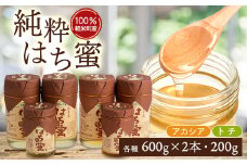 天然ハチミツ2種類6個セット(アカシア600g×2、200g×1、トチ600g×2、200g×1)【1034000】
