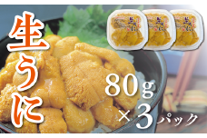 【7/27まで】【水揚げしたその日に出荷】生うに 80g×3パック 計240g ミョウバン不使用 無添加 塩水うに