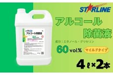 アルコール洗浄除菌液 60vol％ 4L×2本セット