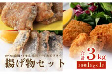揚げ物セット3kg（3種各1kg×1P）冷凍 フライ カツオ イワシ マダラ 竜田 唐揚げ おかず おつまみ 簡単調理 美味しい