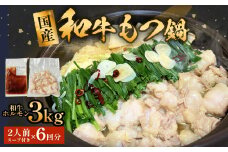 国産和牛もつ鍋２人前　６回分 冷凍 スープ付 モツ ホルモン モツ鍋 牛モツ 牛 和牛 鍋セット 簡単調理