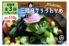【2つの食感】3回 定期便 三陸産 サラダわかめ 170g ×3回 総計 510g [小野徳 宮城県 気仙沼市 20565588] 海藻 ワカメ わかめ 若布 塩蔵わかめ 塩蔵 コリコリ シャキシャキ 冷蔵