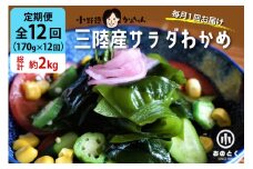 【2つの食感】12回 定期便  三陸産 サラダわかめ 170g ×12回 総計 約2kg [小野徳 宮城県 気仙沼市 20565590] 海藻 ワカメ わかめ 若布 塩蔵わかめ 塩蔵 コリコリ シャキシャキ 冷蔵