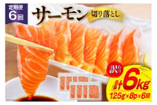 6回 定期便 訳あり サーモン 切り落とし おさしみ用 125gx8p×6回 合計6kg [足利本店 宮城県 気仙沼市 20564708] 魚介 鮭 さけ サケ お刺し身 刺し身 個包装 小分け カット済み ちょうどいい 銀鮭 チリ銀鮭 養殖