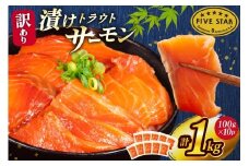 FIVE STAR ブランド 訳あり サーモン トラウト 漬け 総重量 1kg 100g×10p [カネダイ 宮城県 気仙沼市 20565453] 魚 魚介類 刺身 小分け 冷凍 鮭 さけ 海鮮 切り落とし 生食用 真空パック さけ サケ 食品 生食 サーモン 漬け丼 手巻き寿司 丼 海鮮丼 個包装 レビューキャンペーン