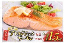 訳あり ノルウェー産 骨取り サーモン 切身 厚切り 計1.5kg 無塩 アトランティンクサーモン[足利本店 宮城県 気仙沼市 20565666] 鮭 しゃけ アトラン 訳アリ わけあり ノルウェー 骨取 切り身 サーモン切身 鮭切身 さけ切身 骨取り切身 無添加