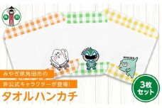 オリジナルイラスト　タオルハンカチ　3種セット　20cm×20cm　綿100% 表:シャーリング 裏:パイル